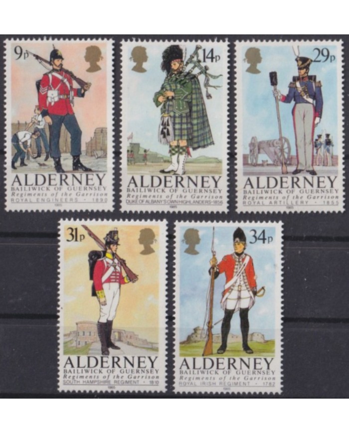F-EX63955 UK ENGLAND GUERNSEY ALDERNEY MNH 1985 MILITAR COSTUMES REGIMENTS.