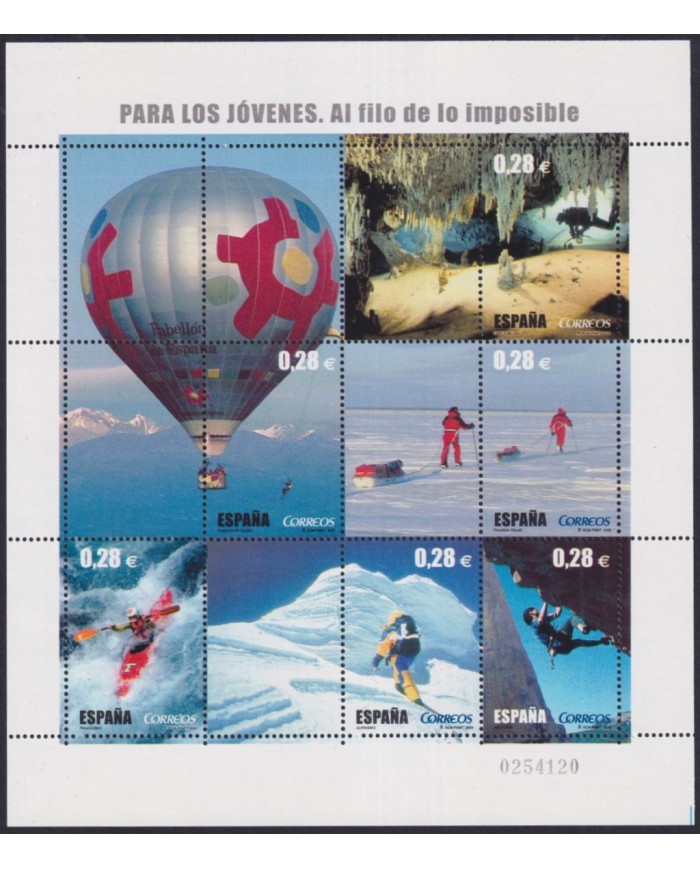 F-EX63798 ESPAÑA SPAIN MNH 2005 AL FILO DE LO IMPOSIBLE ADVENTURES BALLON GLOBE CAVERN.