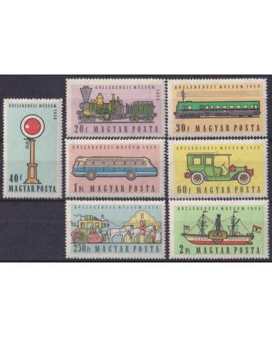 F-EX63272 HUNGARY MNH 1959 COMMUNICATION MUSEUM RAILROAD BUS SUHIP AUTO.