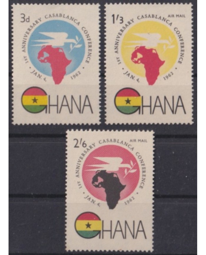 F-EX57475 GHANA MNH 1962 CASABLANCA CONFERENCE AFRICA MAP & PEACE PIGEON.