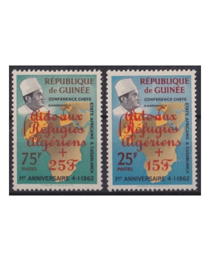 F-EX57421 GUINEA MNH 1962 CASABLANCA CONFERENCE OVERPRINT RED REFUGEE.