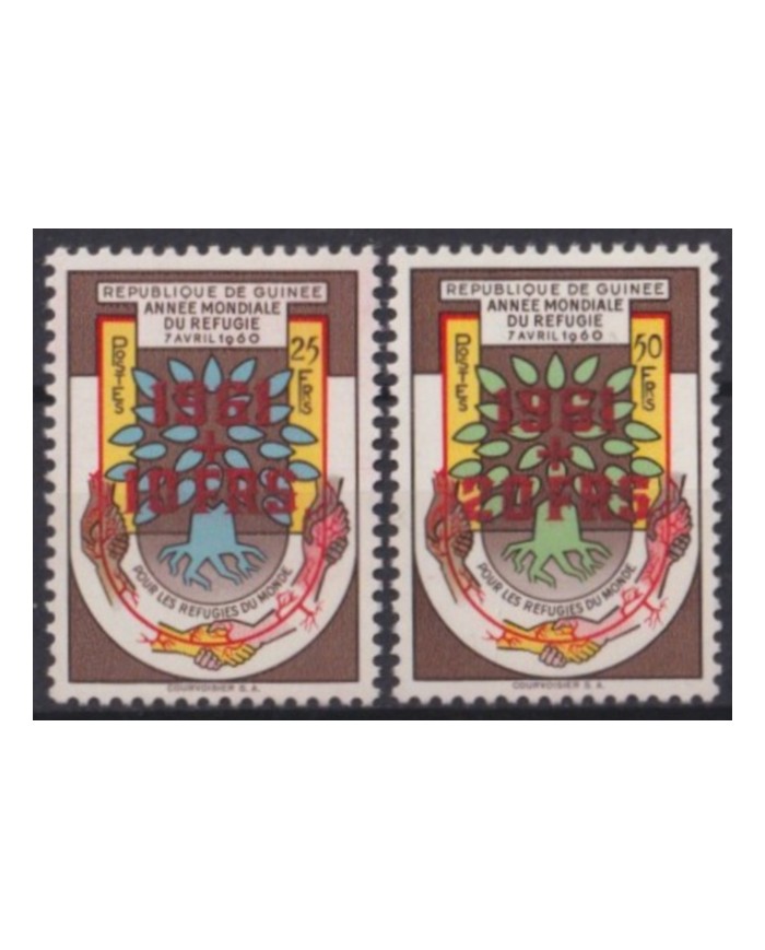 F-EX57420 GUINEA MNH 1961 WORLD YEAR OF REFUGEE RED OVERPRINT.