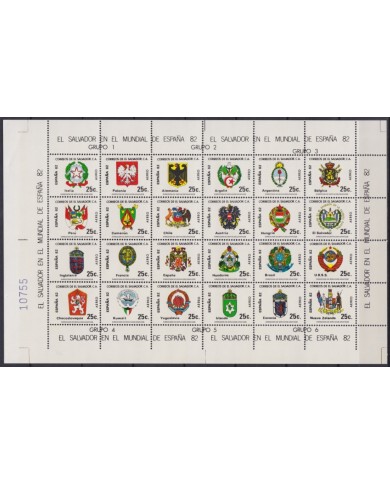 F-EX62288 EL SALVADOR MNH 1982 WORLD CHAMPIONSHIP SOCCER FOOTBALL FLAG & COAT ARMS.