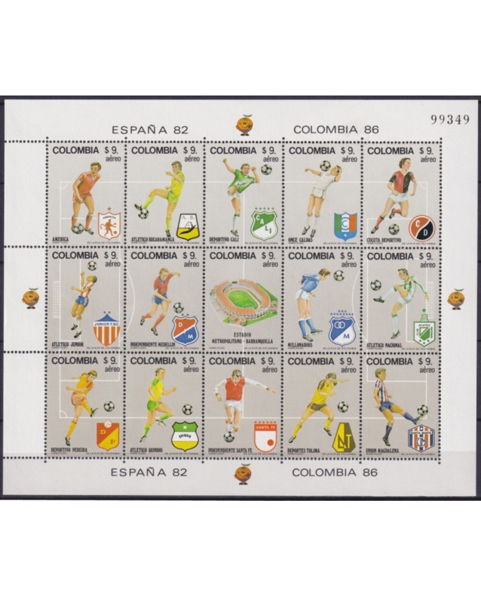 F-EX62287 COLOMBIA MNH 1982 WORLD CHAMPIONSHIP SOCCER FOOTBALL SPECIAL SHEET.