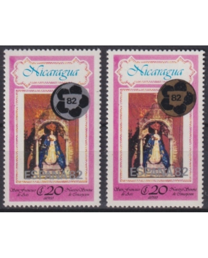 F-EX64259 NICARAGUA MNH 1982 SILVER & GOLDEN OVERPRINT SOCCER WORLD CUP.