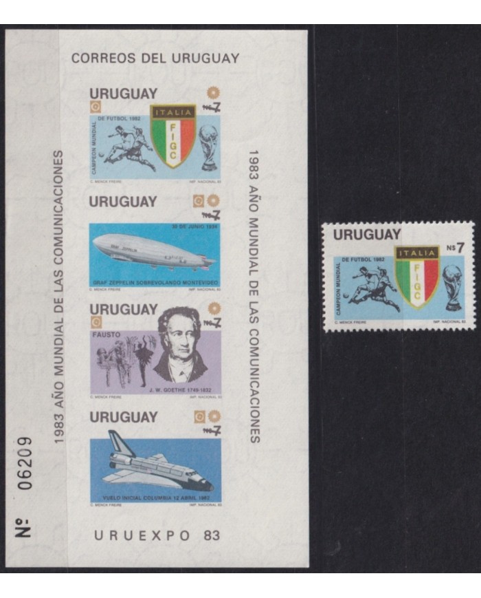 F-EX64260 URUGUAY MNH 1983 ZEPPELIN WORLD CHAMPIONSHIP SOCCER FOOTBALL IMPERF.