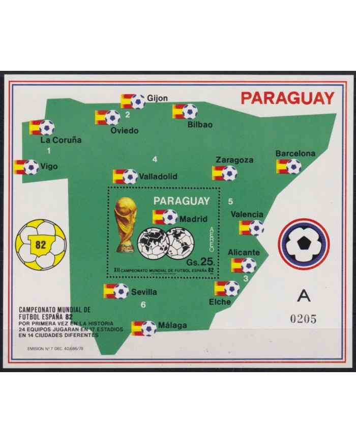 F-EX63642 PARAGUAY MNH 1982 WORLD CHAMPIONSHIP SOCCER FOOTBALL.