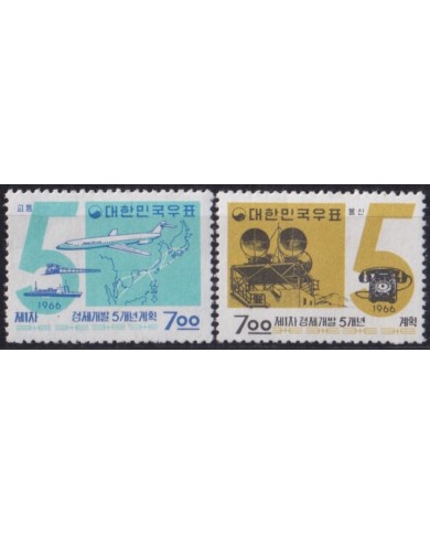 F-EX63542 KOREA MNH 1966 AVION TELEPHON RAILWAYS TRAIN LOCOMOTIVE RAILROAD FERROCARRIL.