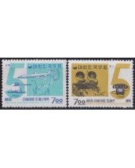 F-EX63542 KOREA MNH 1966 AVION TELEPHON RAILWAYS TRAIN LOCOMOTIVE RAILROAD FERROCARRIL.