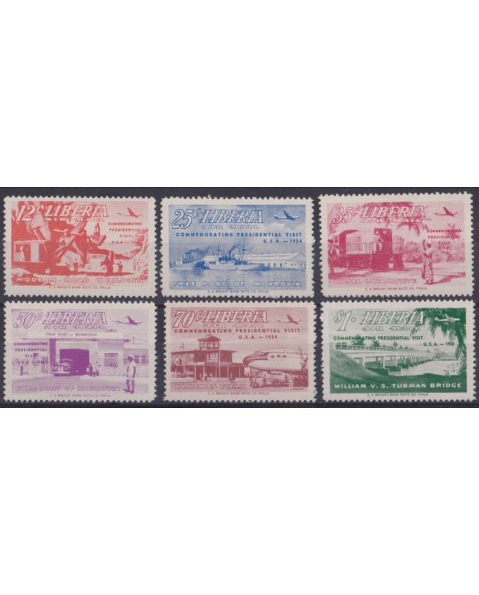 F-EX63402 LIBERIA MNH 1954 BRIDGE RAILROAD BUILDING AIRPORT RAILWAYS.