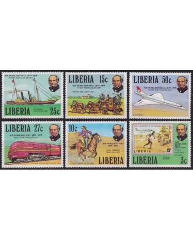 F-EX63407 LIBERIA MNH 1979 ROWLAND HILL RAILWAYS RAILROAD SHIP AVION AIRPLANE.