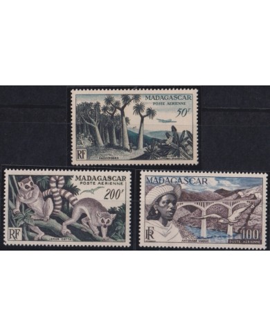 F-EX63960 MADAGASCAR MNH 1954 AIRMAIL BRIDGE LEMUR RAILWAYS TRAIN RAILROAD FERROCARRIL.