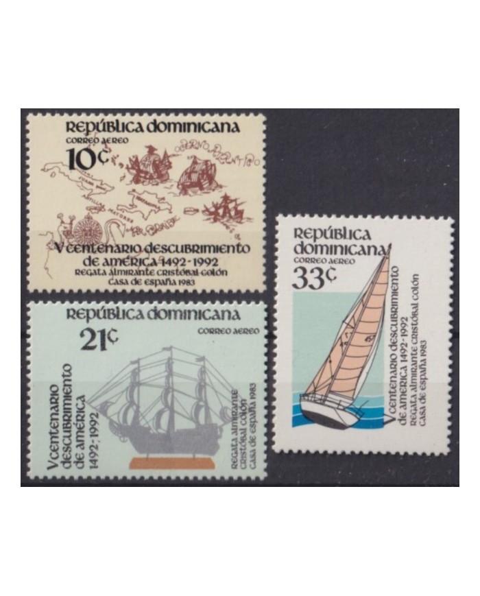 F-EX64484 REP DOMINICANA MNH 1983 DISCOVERY REGATTA COLUMBUS SHIP ANTILLES MAP.
