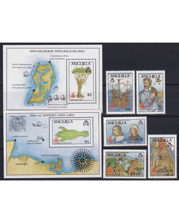 F-EX64640 ANGUILLA MNH 1986 DISCOVERY OF AMERICA COLUMBUS COLON MAP.