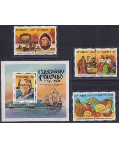 F-EX64646 ST VINCENT MNH 1985 DISCOVERY SHIP COLUMBUS FRUIT PINNEAPLE ORANGE.