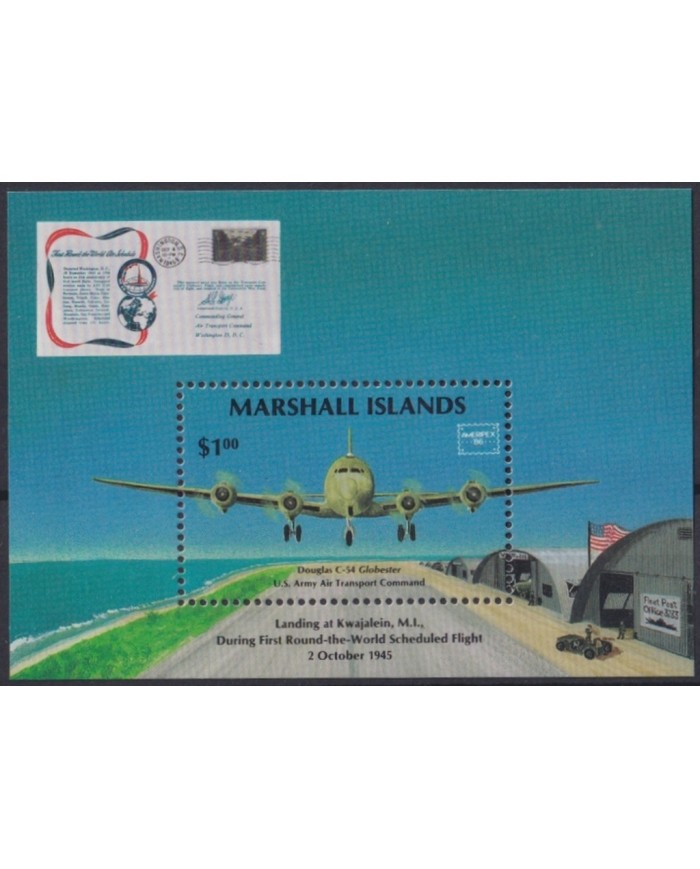 F-EX64506 MARSHALL IS MNH 1986 WWII LANDING AT KWAJALEIN DOUGLAS DC-54 GLOBESTER.