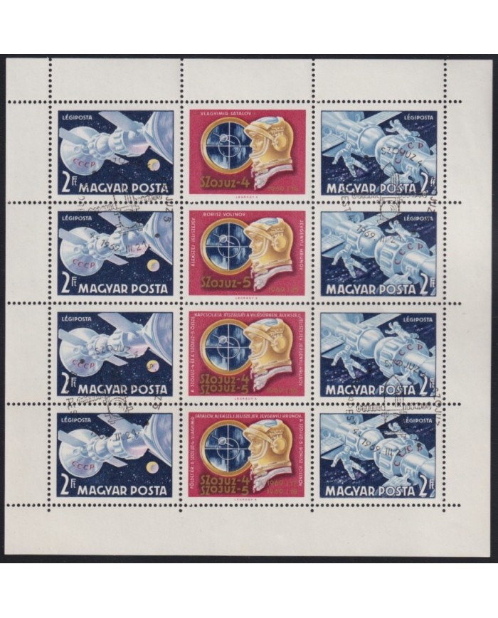 F-EX65045 HUNGARY USED 1969 COSMOS SPACE SOYUZ 4 SPECIAL SHEET.