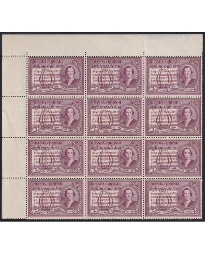 F-EX65029 RWANDA URUNDI BELGIUM MH-MNH 1956 6,50fr JUBILEE OF MOZART SHEET.