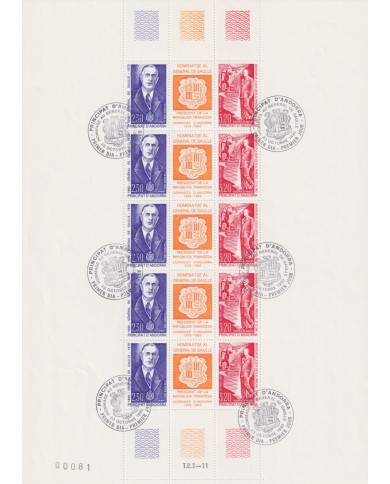 F-EX65034 FRENCH ANDORRA USED ORIGINAL GUM 1990 CHARLES DE GAULLE SPECIAL SHEET.