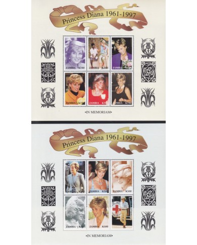 F-EX65041 ZAMBIA MNH 1997 PRINCESS DIANA IN MEMORIAM SPECIAL SHEET.