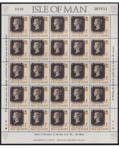 F-EX65044 MAN IS UK ENGLAND MNH 1990 150 ANNIV PENNY BLACK SPECIAL SHEET.