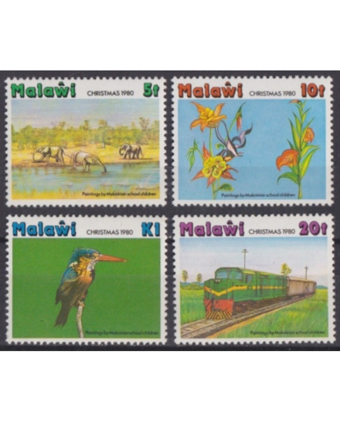 F-EX63411 MALAWI MNH 1980 CHRISTMAS BIRD FLOWER RAILROAD TRAIN RAILWAYS LOCOMOTIVE FERROCARRIL