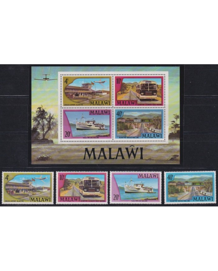 F-EX63413 MALAWI MNH 1977 AIRPORT BUS SHIP RAILROAD TRAIN RAILWAYS LOCOMOTIVE FERROCARRIL