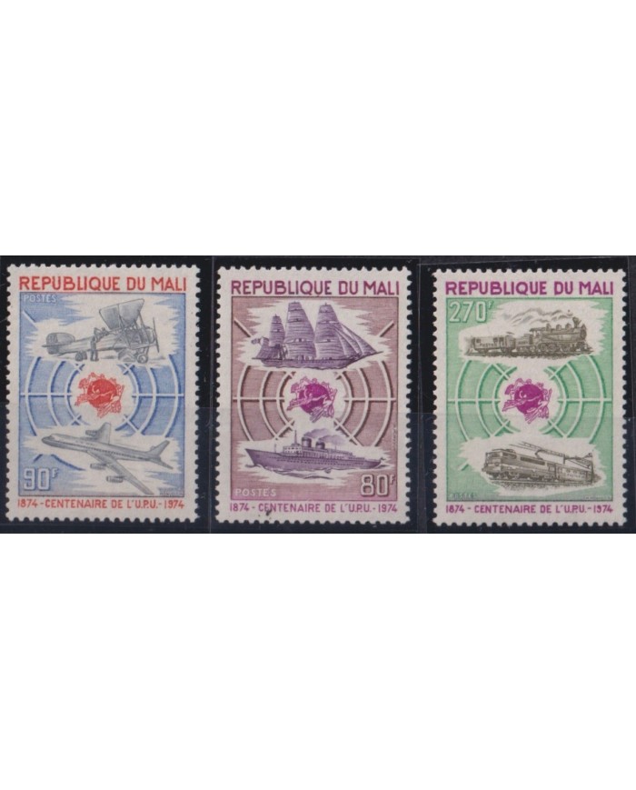 F-EX63965 MALI MNH 1974 UPU CENT AVION SHIP RAILROAD TRAIN RAILWAYS LOCOMOTIVE FERROCARRIL