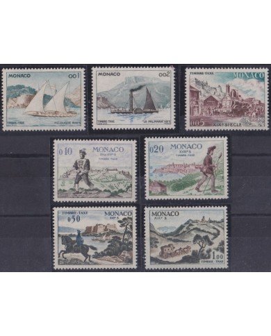 F-EX63424 MONACO MNH 1956 POSTAGE DUE SHIP RAILROAD GLOBE AIRPLANE SPACE ROCKET