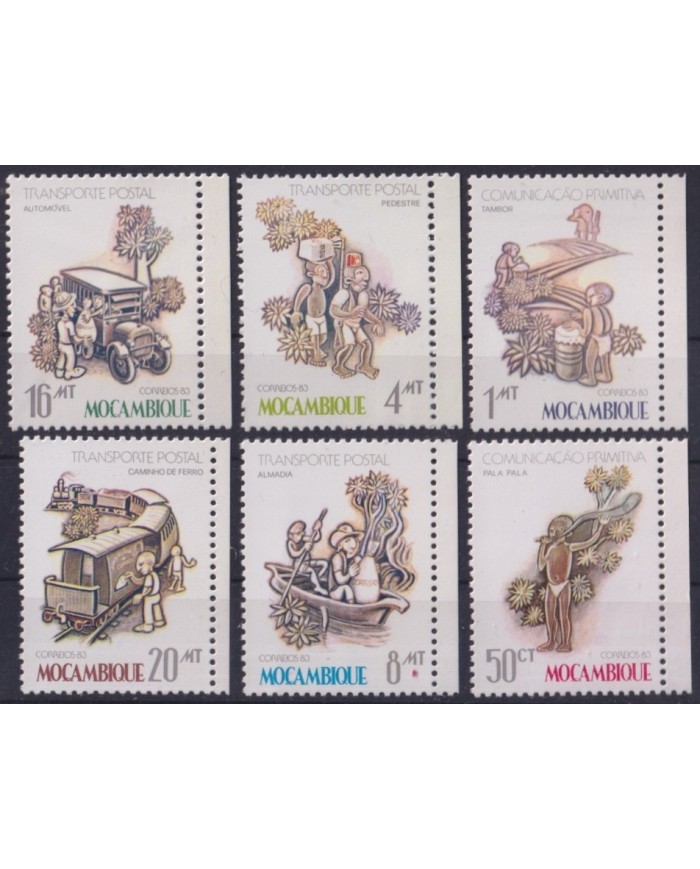 F-EX63425 MOZAMBIQUE MNH 1983 COMMUNICATION YEAR SHIP RAILROAD TRAIN RAILWAYS LOCOMOTIVE FERROCARRIL