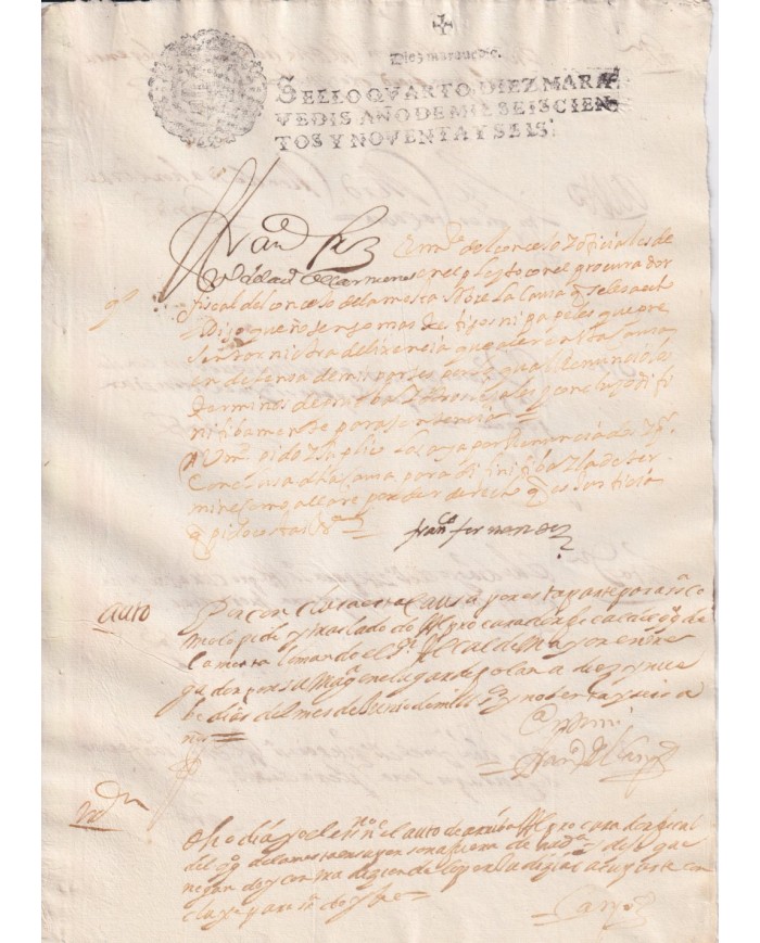 1696-PS-1 ESPAÑA SPAIN 1696 SEALLED PAPER REVENUE. SELLO 4º.