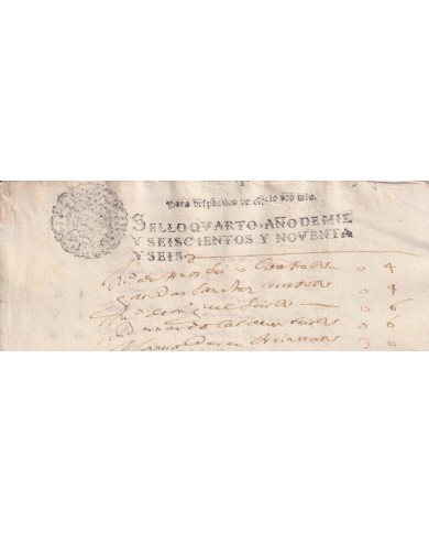 1696-PS-2 ESPAÑA SPAIN 1696 SEALLED PAPER REVENUE. SELLO OFICIO.