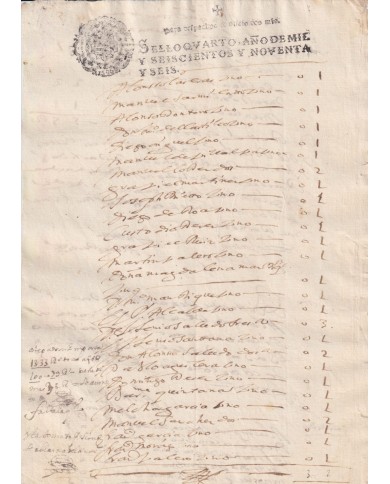 1696-PS-3 ESPAÑA SPAIN 1696 SEALLED PAPER REVENUE. SELLO OFICIO.