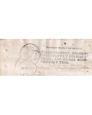 1803-PS-12 ESPAÑA SPAIN 1803 SEALLED PAPER REVENUE. SELLO 2º.