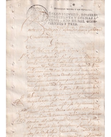 1803-PS-12 ESPAÑA SPAIN 1803 SEALLED PAPER REVENUE. SELLO 2º.