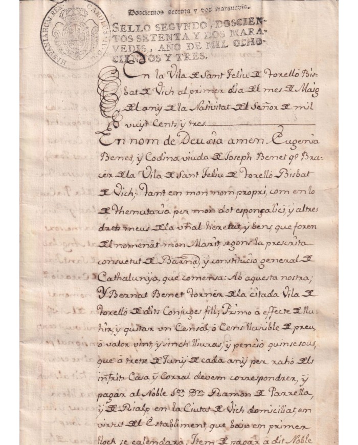 1803-PS-13 ESPAÑA SPAIN 1803 SEALLED PAPER REVENUE. SELLO 2º.