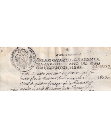 1807-PS-11 ESPAÑA SPAIN 1807 SEALLED PAPER REVENUE. SELLO 4º.