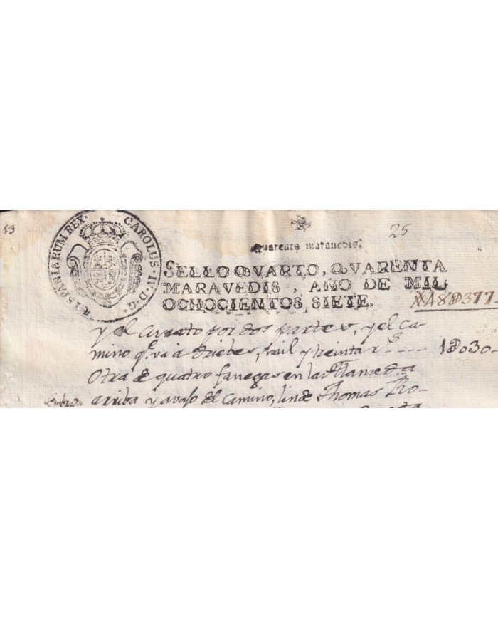 1807-PS-11 ESPAÑA SPAIN 1807 SEALLED PAPER REVENUE. SELLO 4º.