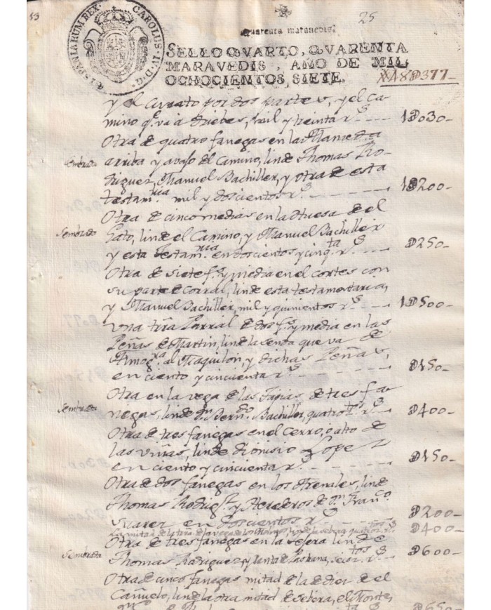 1807-PS-11 ESPAÑA SPAIN 1807 SEALLED PAPER REVENUE. SELLO 4º.