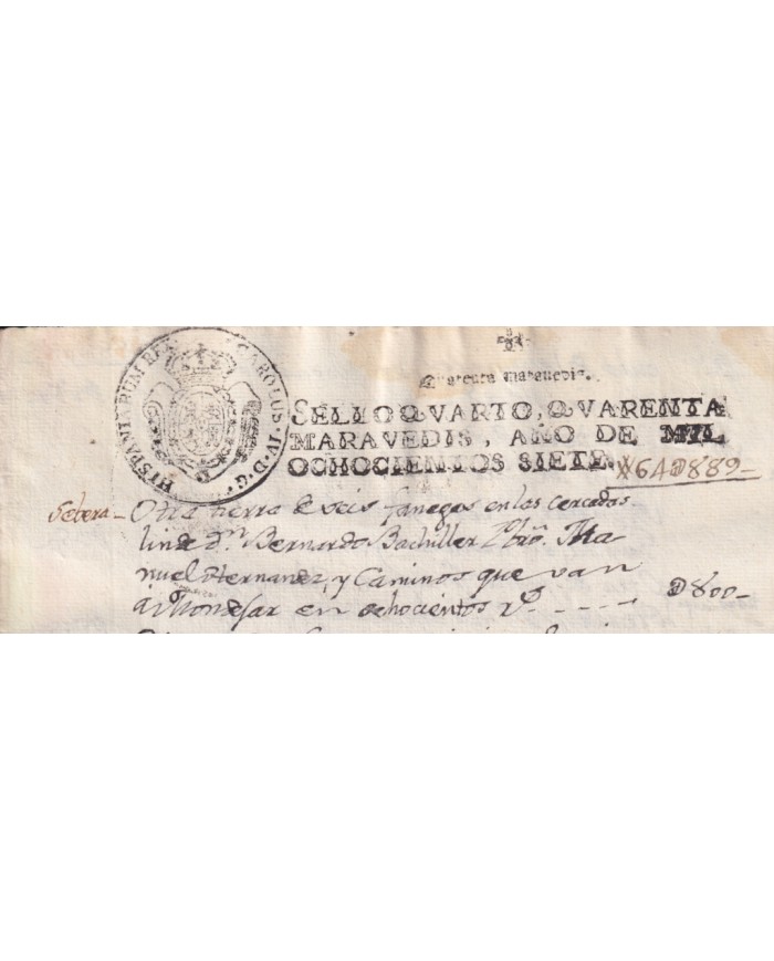 1807-PS-12 ESPAÑA SPAIN 1807 SEALLED PAPER REVENUE. SELLO 4º.