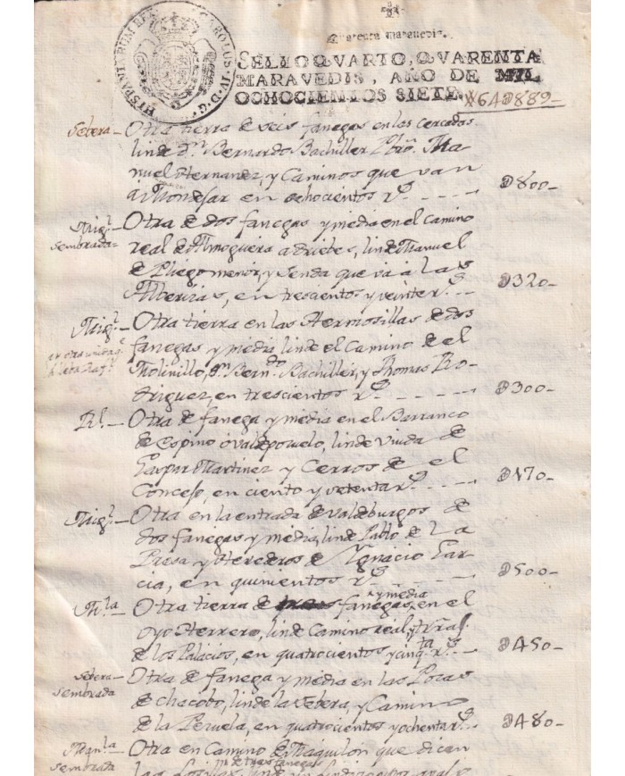 1807-PS-12 ESPAÑA SPAIN 1807 SEALLED PAPER REVENUE. SELLO 4º.