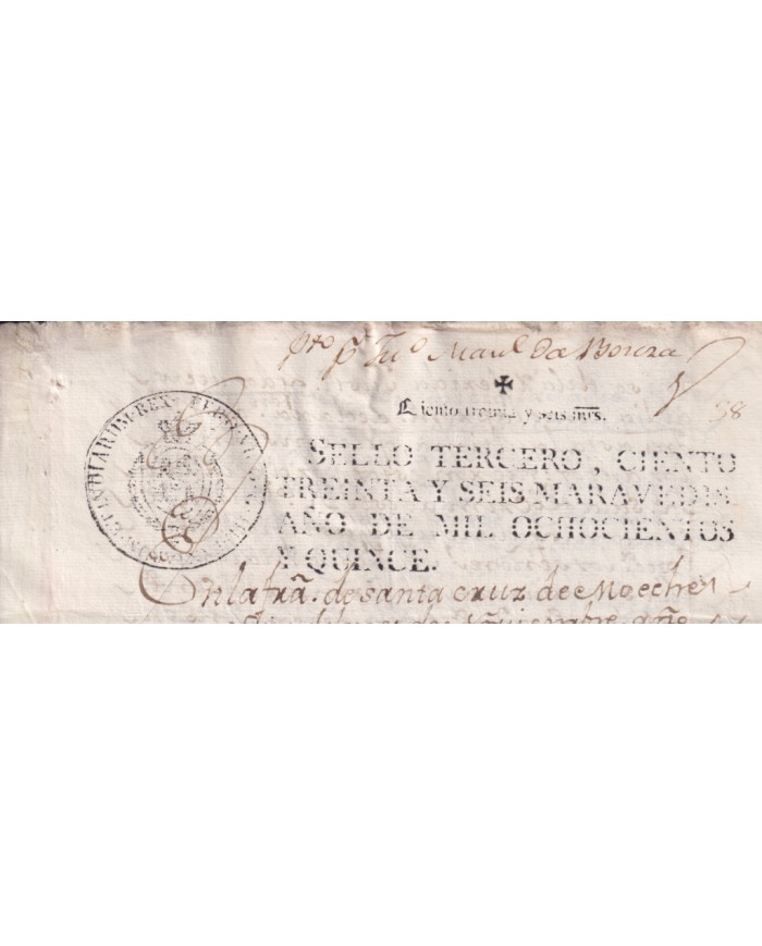 1815-PS-46 ESPAÑA SPAIN 1815 SEALLED PAPER REVENUE. SELLO 3º.