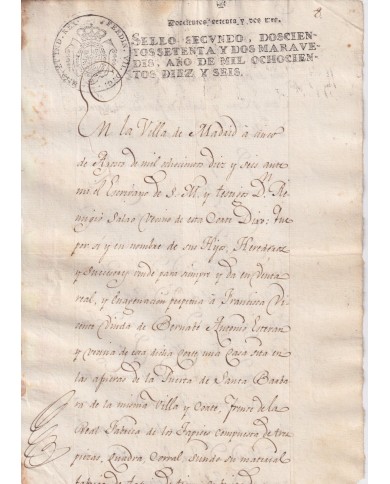 1816-PS-60 ESPAÑA SPAIN 1816 SEALLED PAPER REVENUE. SELLO 2º.