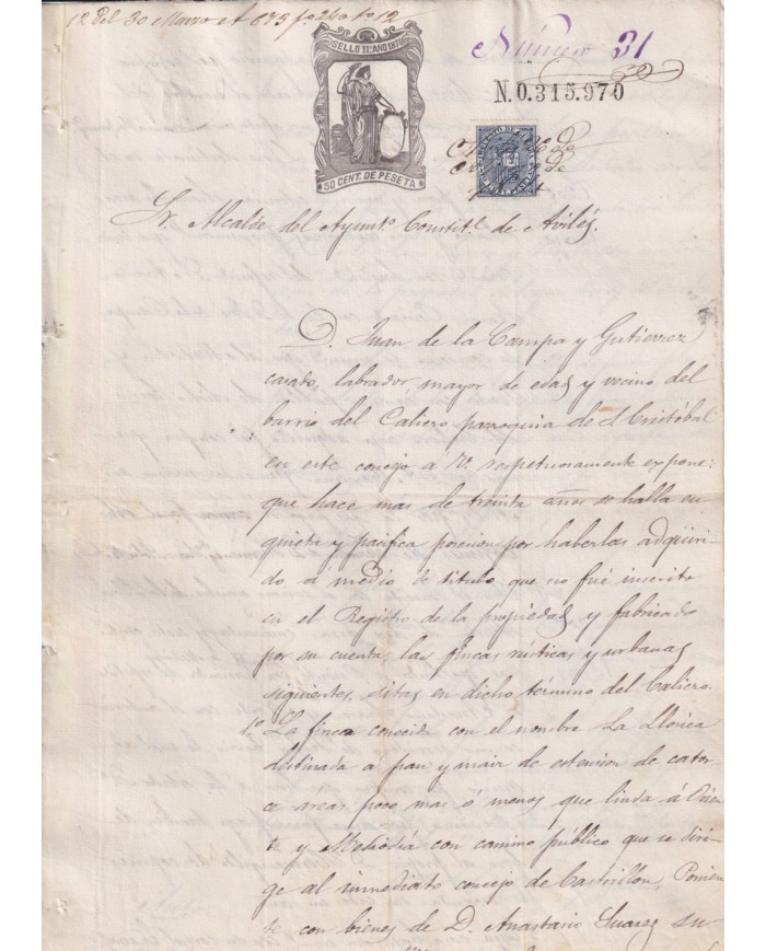 1874-PS-32 ESPAÑA SPAIN 1874 SEALLED PAPER REVENUE. SELLO 11º + WAR TAX.