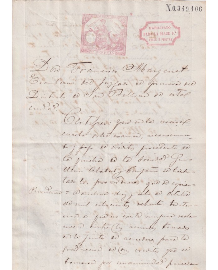 1882-PS-20 ESPAÑA SPAIN 1882 SEALLED PAPER REVENUE OVERPRINTED. 9º + POLIZAS 11º.