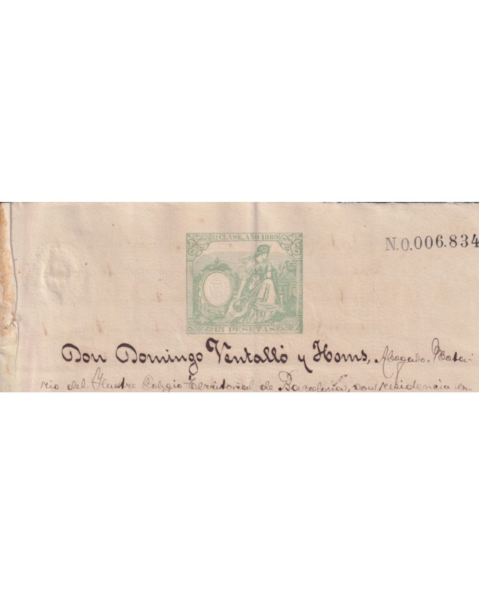 1889-PS-12 ESPAÑA SPAIN 1889 SEALLED PAPER REVENUE. SELLO 5º + BURGOS LAWYER.