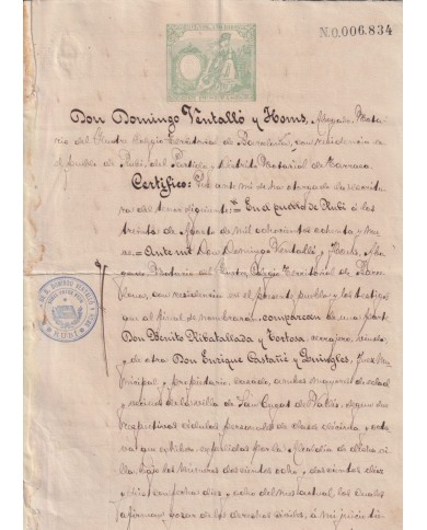 1889-PS-12 ESPAÑA SPAIN 1889 SEALLED PAPER REVENUE. SELLO 5º + BURGOS LAWYER.
