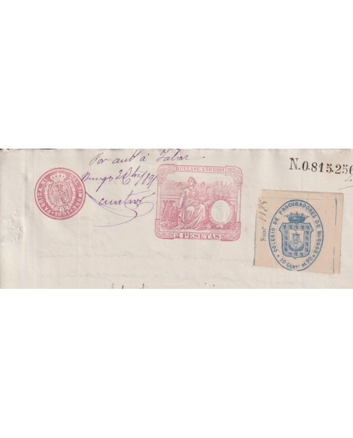 1891-PS-12 ESPAÑA SPAIN 1891 SEALLED PAPER REVENUE. SELLO 10º + BURGOS LAWYER.