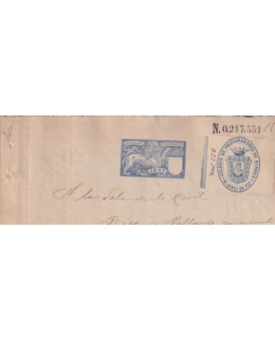 1897-PS-16 ESPAÑA SPAIN 1897 SEALLED PAPER REVENUE. SELLO 12º + BURGOS LAWYER.