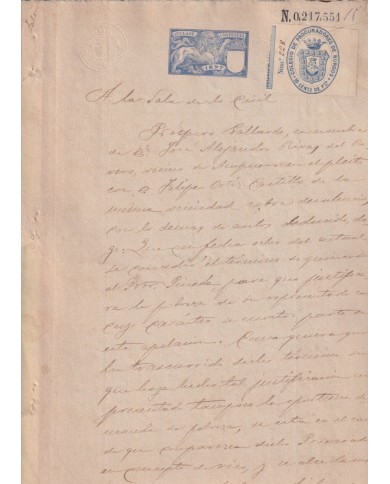 1897-PS-16 ESPAÑA SPAIN 1897 SEALLED PAPER REVENUE. SELLO 12º + BURGOS LAWYER.